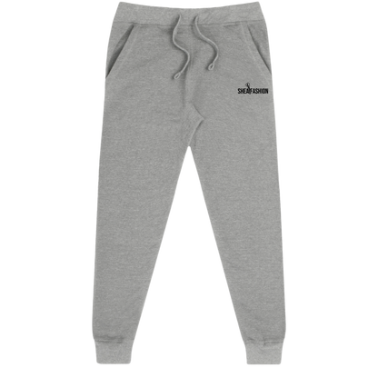 Gray sweatpants with a brand logo on a white background